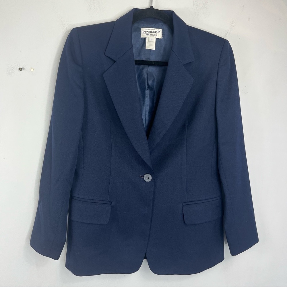 Pendleton Size 2 Petite 100% Virgin Wool Navy Single Button Blazer HC